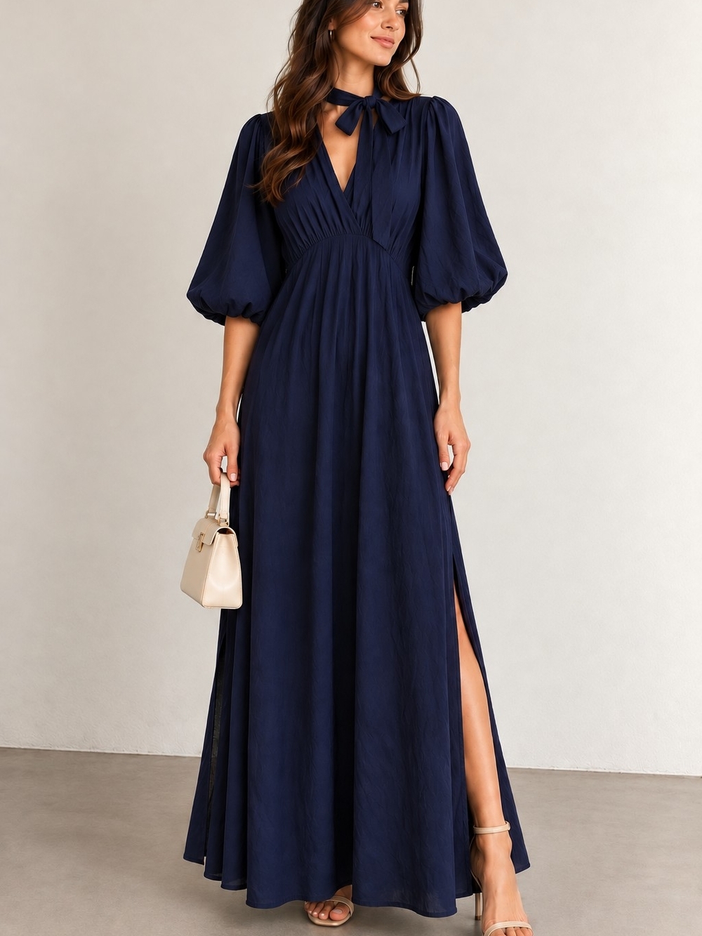 A New Day Women’s Navy Maxi Dress Size S Balloon Sleeve NWT
